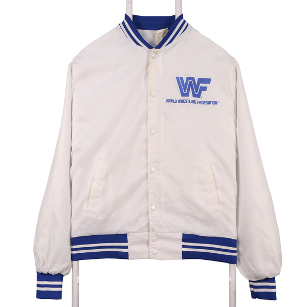 World Wrestling Federation 80's WWF Nylon Shell Button Up Varsity Jacket Medium Blue