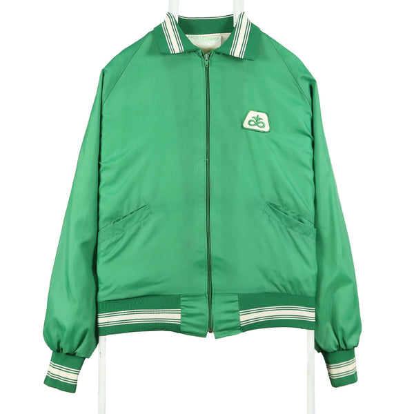 HELLOWAY 90's Zip Up Nylon Sportswear Varsity Jacket Medium Green