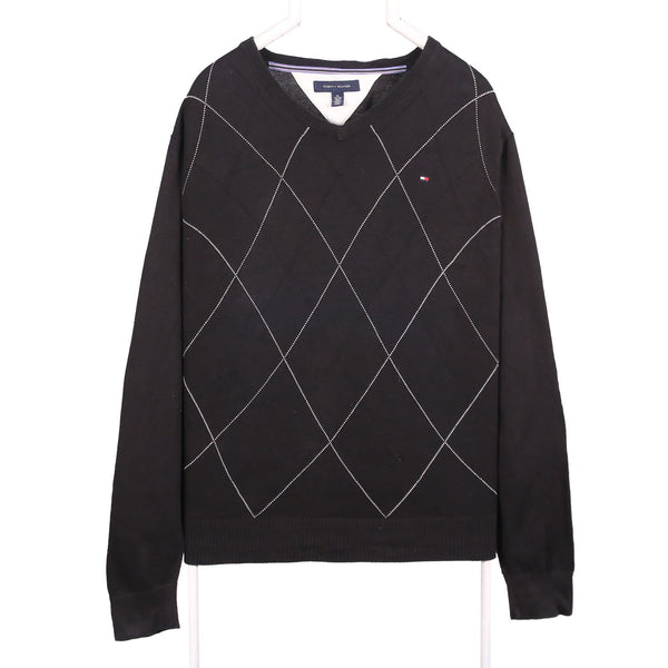 Tommy Hilfiger 90's Knitted V Neck Jumper / Sweater XLarge Black