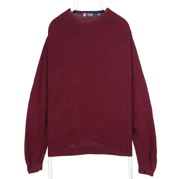 Chaps 90's Knitted Crewneck Heavyweight Jumper / Sweater Large Burgundy Red