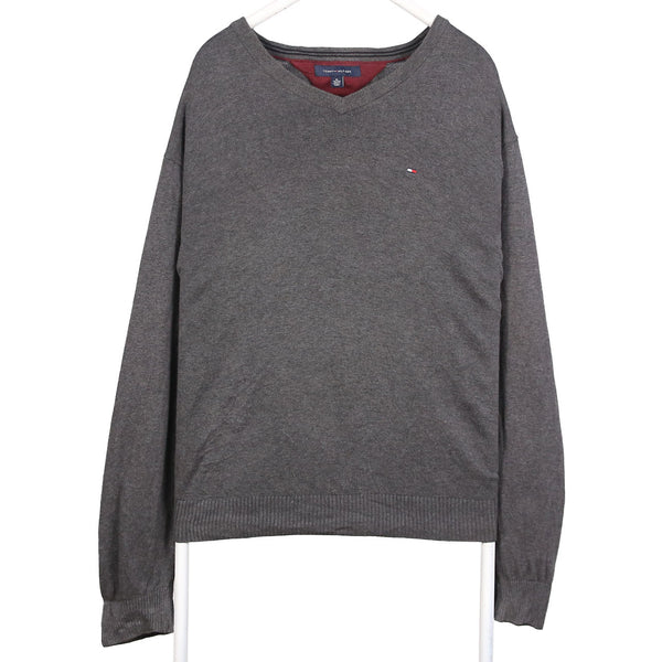 Tommy Hilfiger 90's Knitted V Neck Jumper / Sweater XLarge Grey