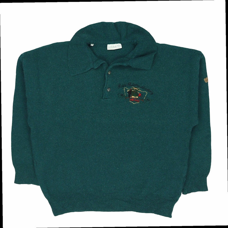 Adidas 90's Long Sleeve Polo Quarter Button Jumper Large (missing sizing label) Green