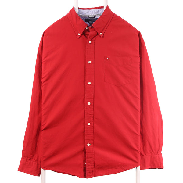 Tommy Hilfiger 90's Plain Long Sleeve Button Up Shirt XLarge Red