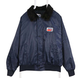 Vintage club 90's Fur Lined Collar Zip Up Button Up Waterproof Windbreaker Jacket Large (missing sizing label) Navy Blue