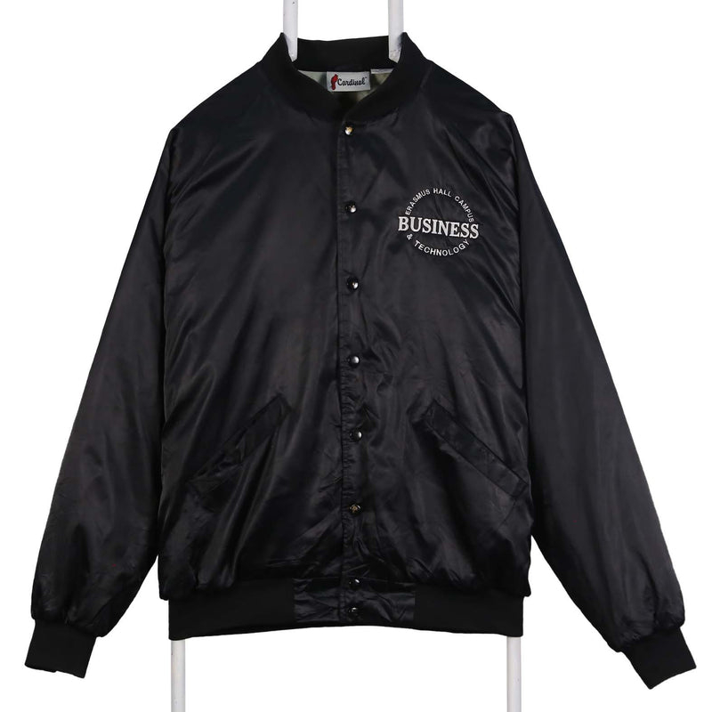 Cardinal 90's Bomber Button Up Nylon Sportswear Varsity Jacket XLarge Black