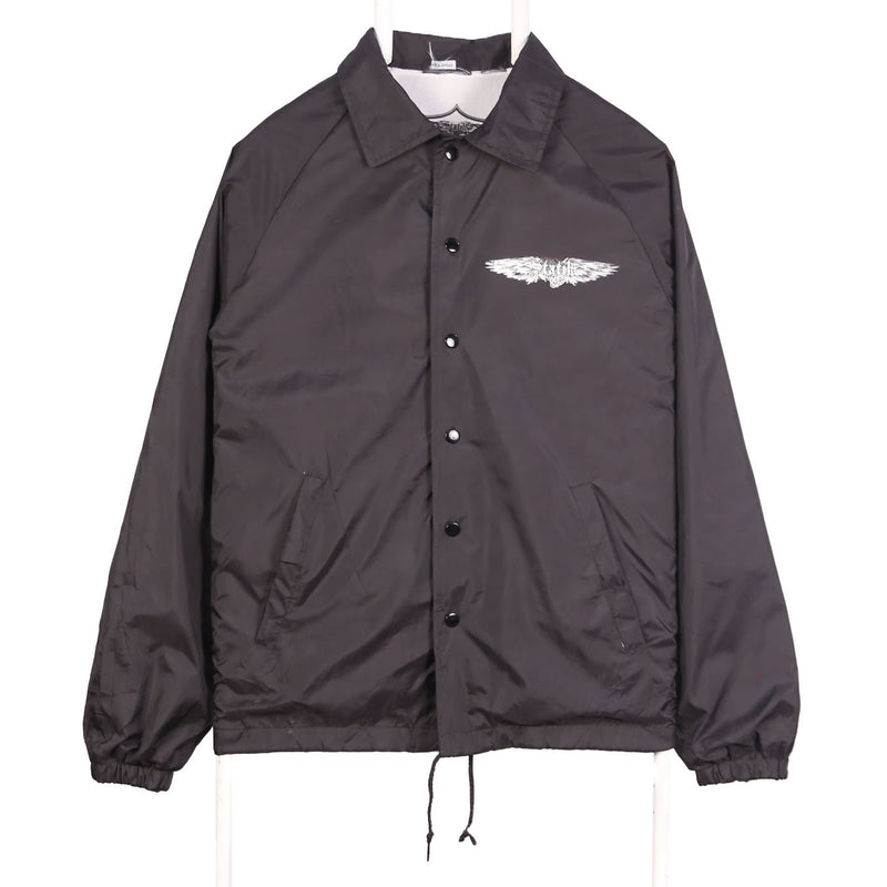 Statik 90's Coach Button Up Back Print Varsity Jacket Small Black