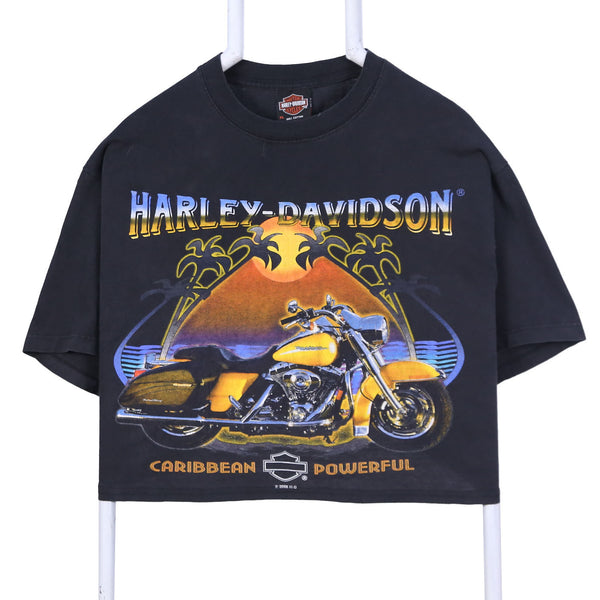 Harley Davidson 90's Crop Top Back Print Short Sleeve T Shirt XLarge Black