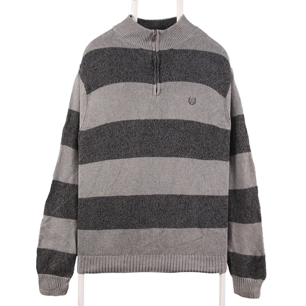 Chaps 90's Quarter Zip Striped Long Sleeve Jumper XLarge Grey