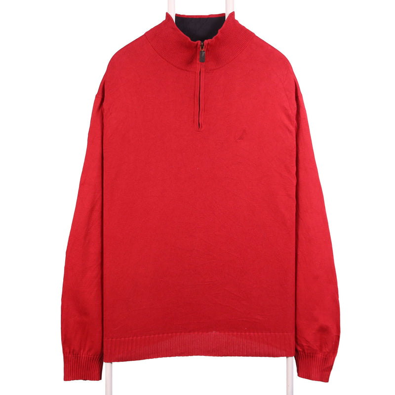 Nautica 90's Quarter Zip Knitted Jumper / Sweater XLarge Red