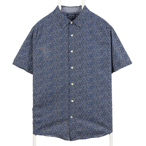 Nautica 90's Pattern Short Sleeve Button Up Shirt XLarge Blue