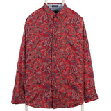 Chaps 90's Pattern Long Sleeve Button Up Shirt XLarge Red