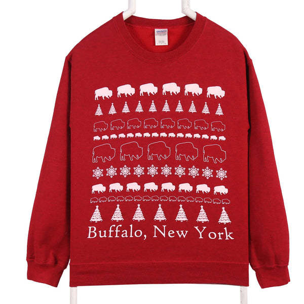 Gildan 90's Buffalo, New York Crewneck Sweatshirt Small Red