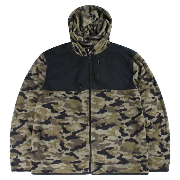 Athletech 90's Camo Hooded Zip Up Fleece Jumper XLarge Khaki Green