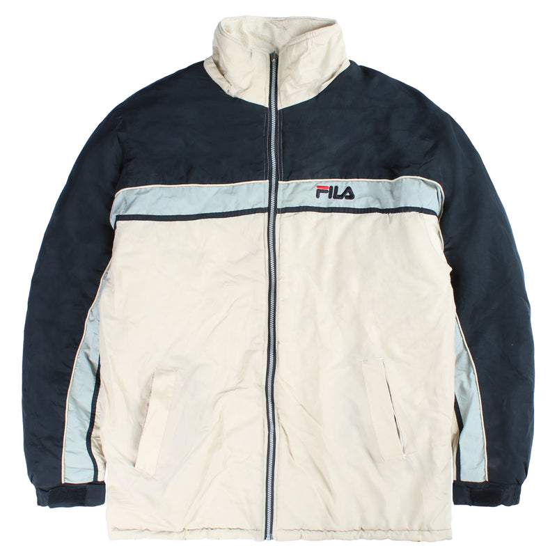 Fila  Spellout Full Zip Up Puffer Jacket Large (missing sizing label) Beige Cream