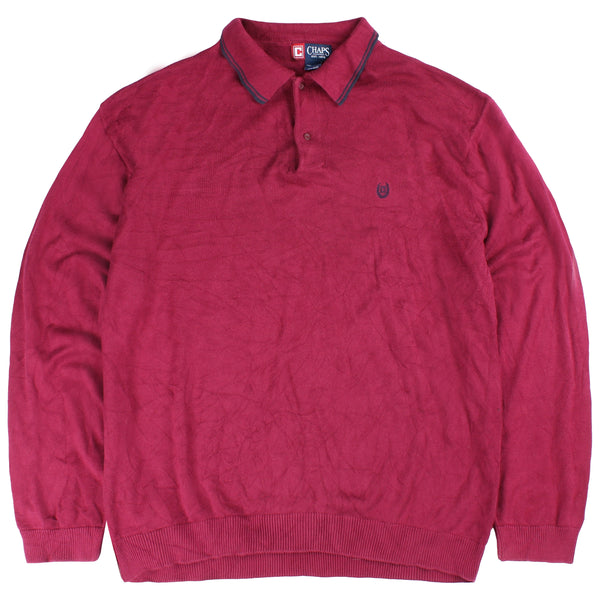 Chaps Ralph Lauren  Deer Hunting Long Sleeve Knitted Polo Shirt XXLarge (2XL) Burgundy Red