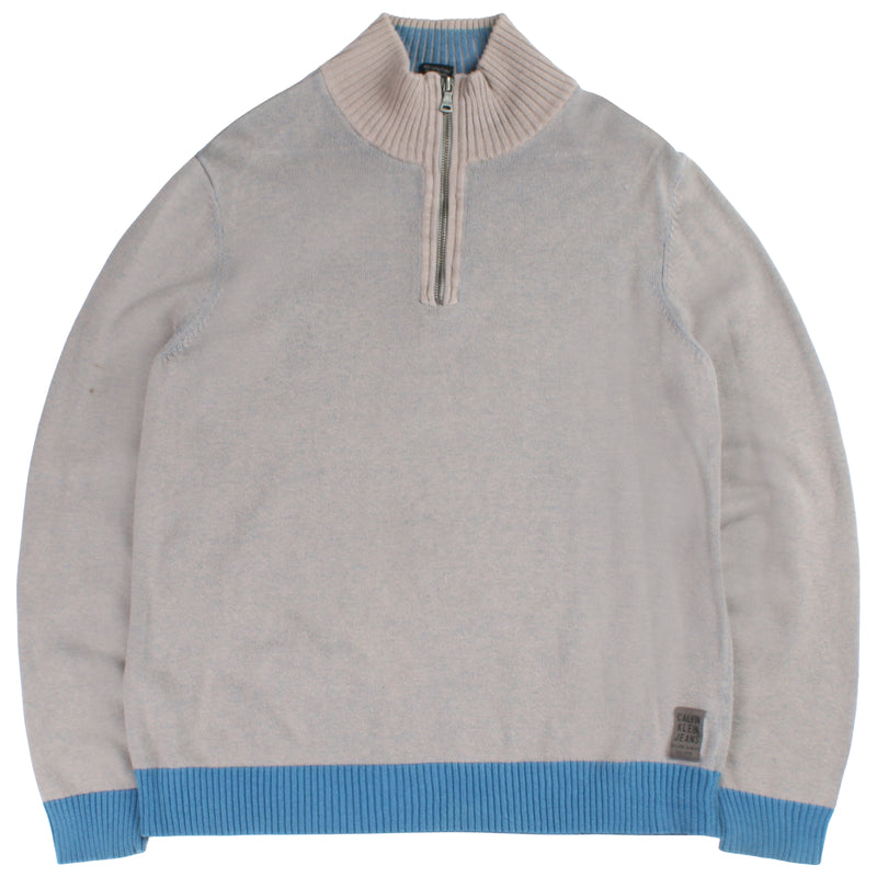 Izod  Quarter Zip Knitted Jumper / Sweater Small Grey