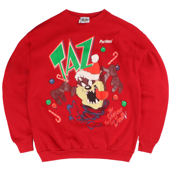 Looney Tunes  Taz Chrismtas Heavyweight Crewneck Sweatshirt Medium Red