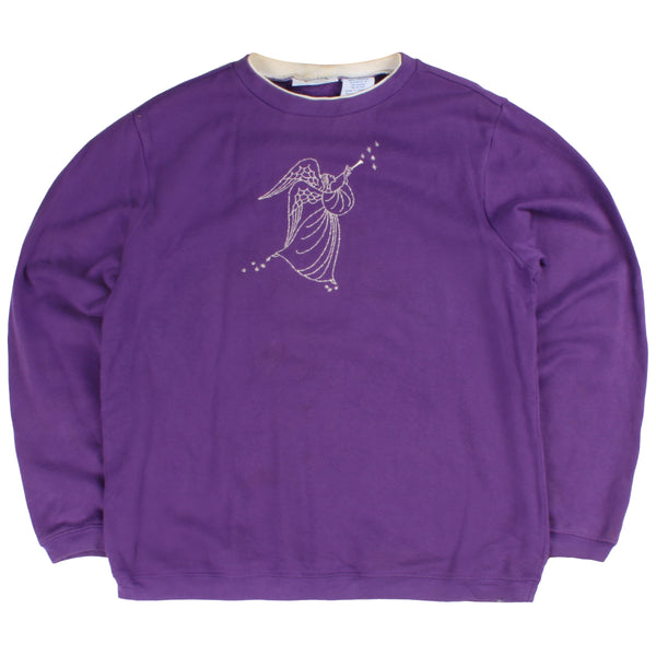 Blair  Christmas Angel Crewneck Sweatshirt Small Purple