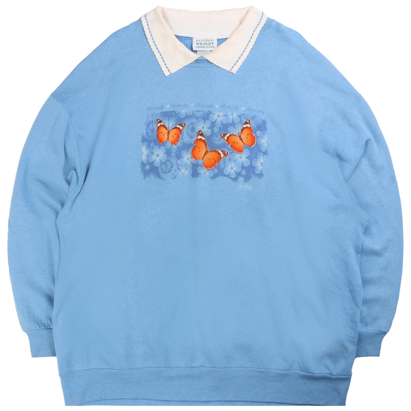 National Widelife Federation  Butterfly Crewneck Sweatshirt XLarge Blue