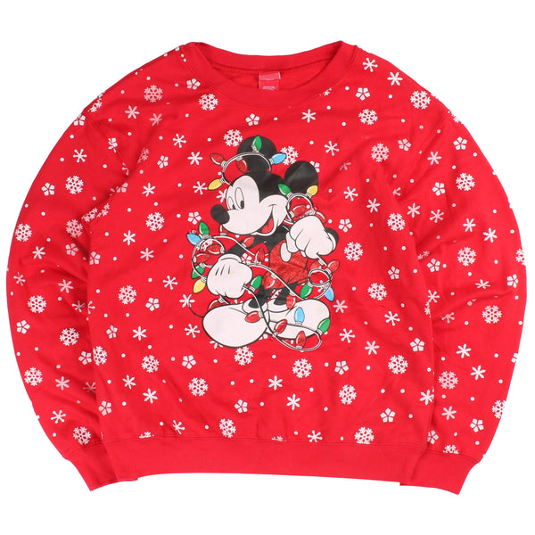 Disney  Mickey Mouse Christmas Lights Crewneck Sweatshirt Small Red