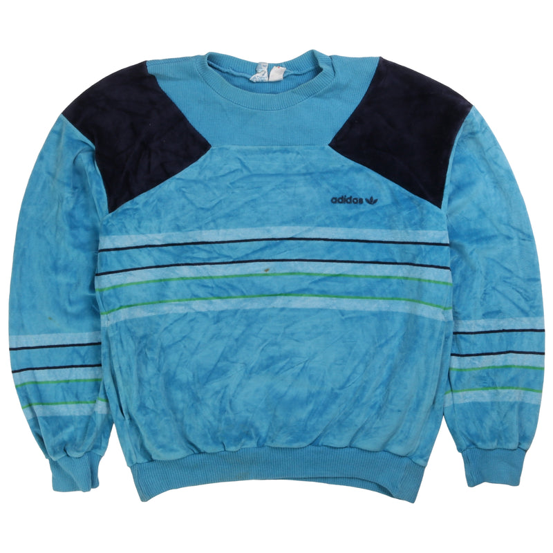Adidas  Striped Heavyweight Crewneck Sweatshirt Large Blue