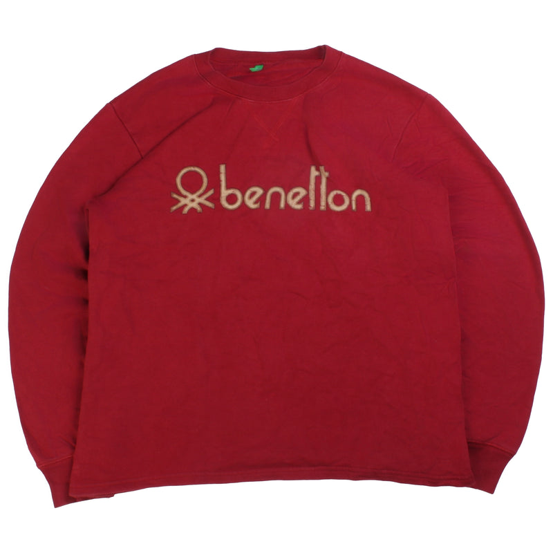 Benetton  Spellout Heavyweight Crewneck Sweatshirt Small (missing sizing label) Burgundy Red