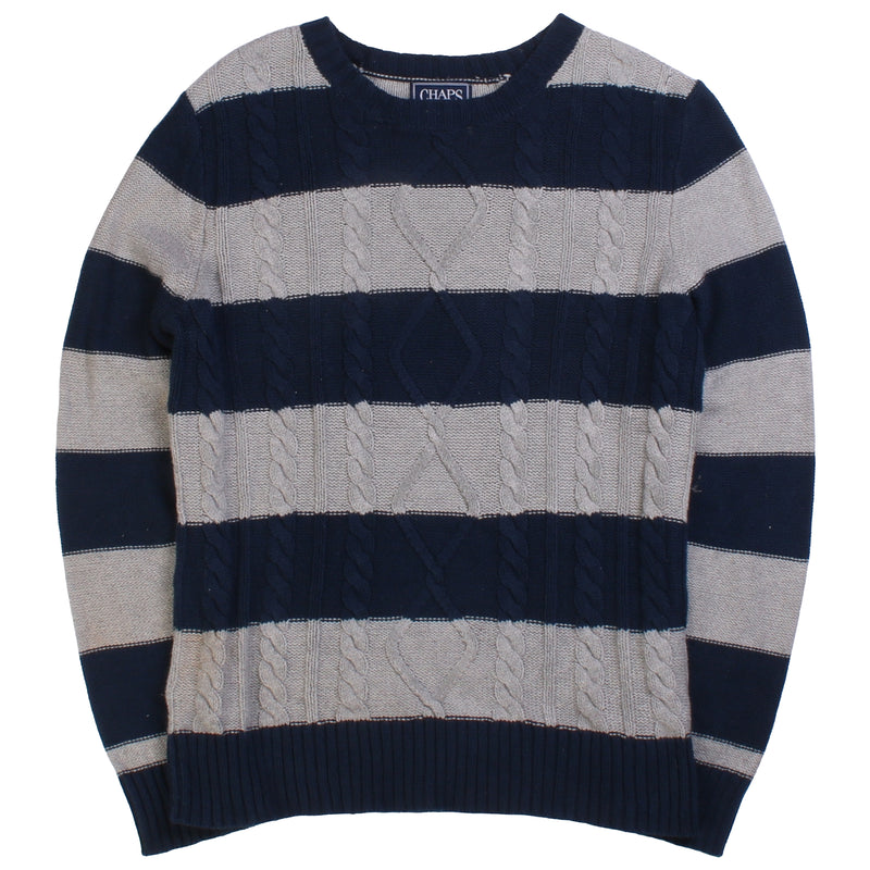Chaps  Knitted Striped Crewneck Jumper / Sweater Small Grey
