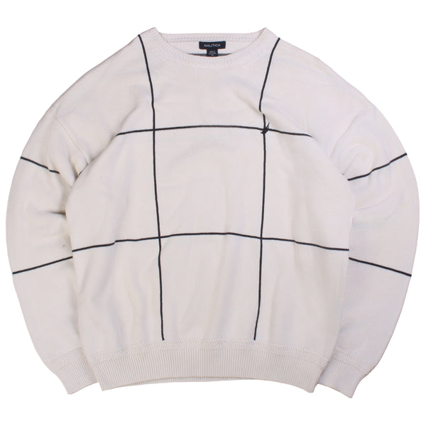 Nautica  Quarter Zip Knitted Heavyweight Crewneck Jumper / Sweater XLarge White