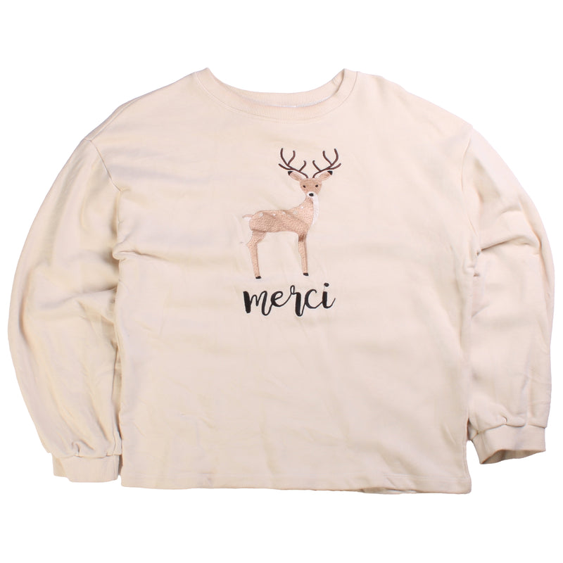 Brandy  Merci Deer Heavyweight Crewneck Sweatshirt Small Beige Cream