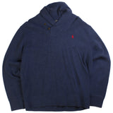 Ralph Lauren  Quarter Button Knitted Jumper / Sweater Large Navy Blue