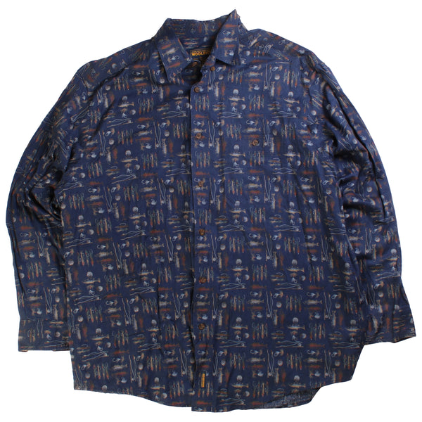 Woolrich  Fish Long Sleeve Button Up Shirt XLarge Navy Blue