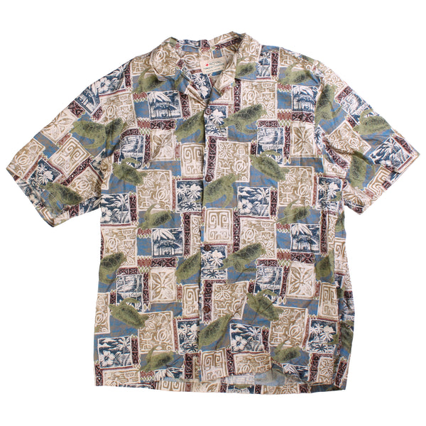 Royal Hawiian Creations  Revere Collar Button Up Short Sleeve Shirt XLarge Blue