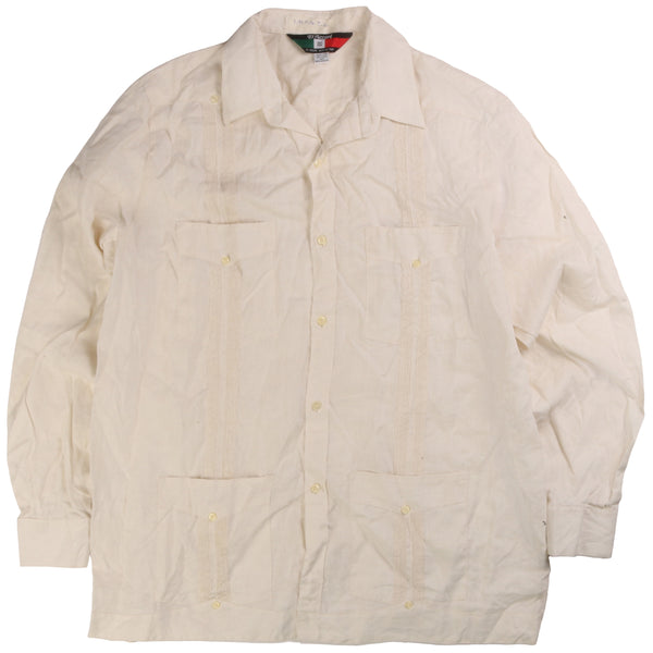 D Accord  Plain Long Sleeve Button Up Shirt XLarge Beige Cream