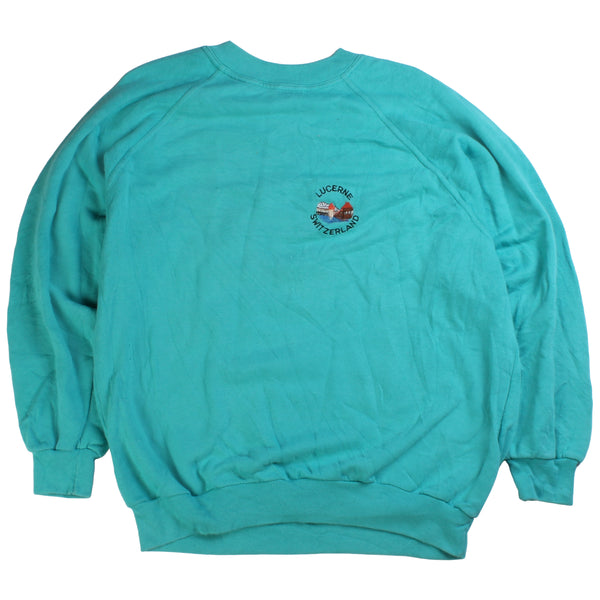 Swiss Design  Switzland Heavyweight Crewneck Sweatshirt Large Turquoise Blue Green