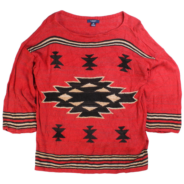 Chaps Ralph Lauren  Knitted Aztec Crewneck Jumper / Sweater XLarge Orange