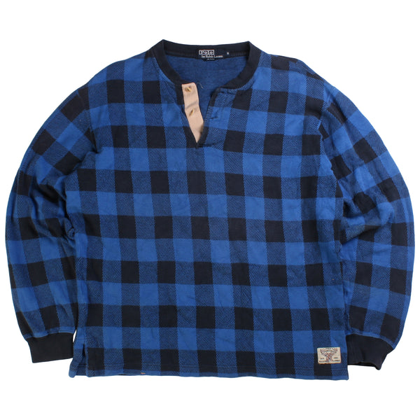 Ralph Lauren  Quarter Button Check Jumper / Sweater Small Blue