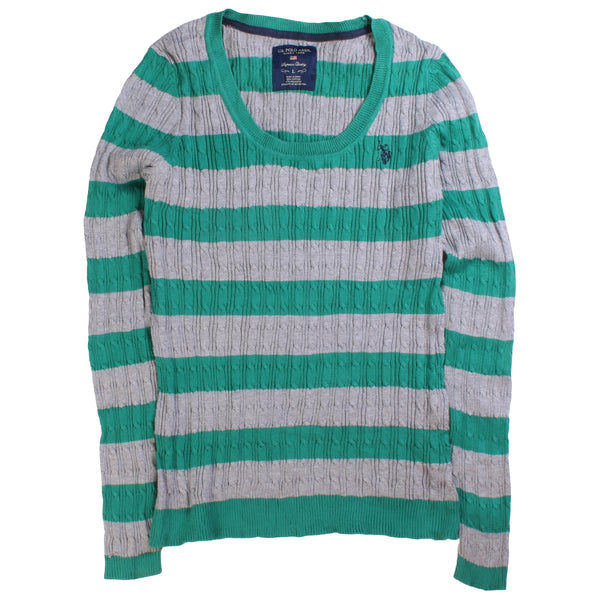 US Polo Assn  Striped Knitted Crewneck Jumper / Sweater Large Green