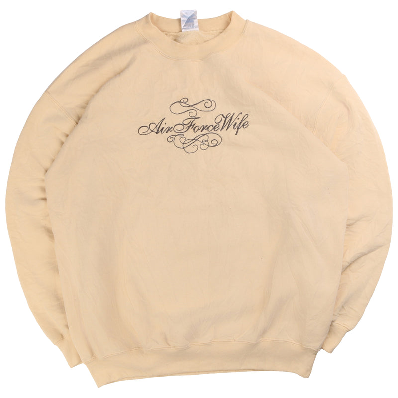 Gildan  Air Force Wife Heavyweight Crewneck Sweatshirt Large Beige Cream