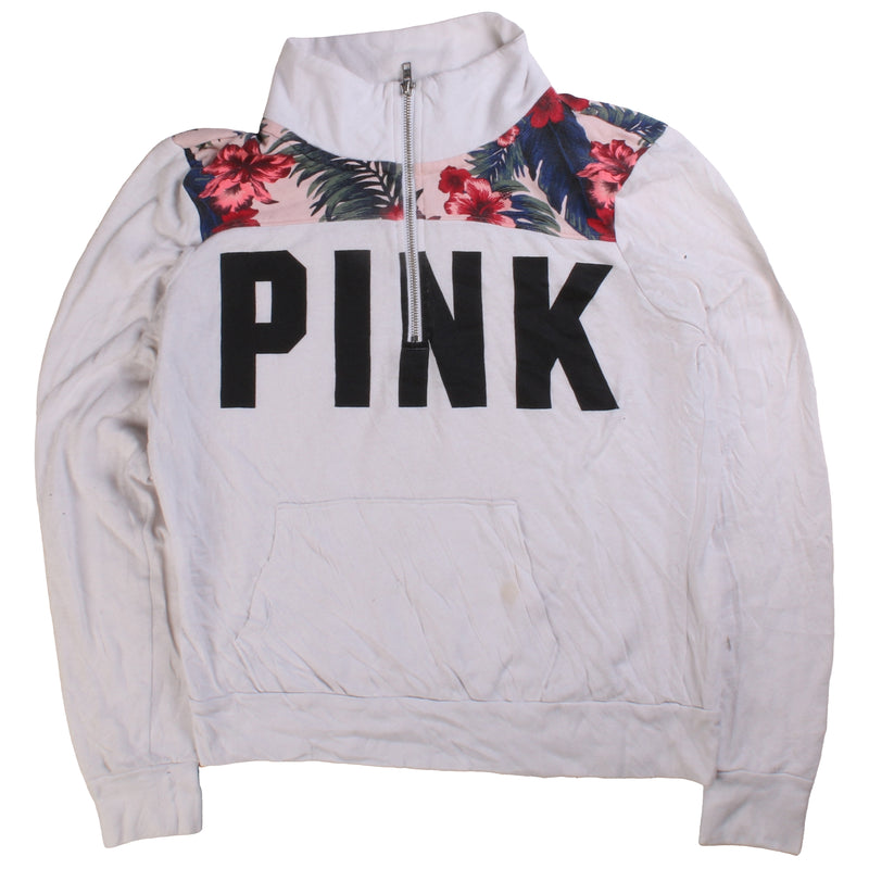 Pink  Pink Quarter Zip Sweatshirt Medium White