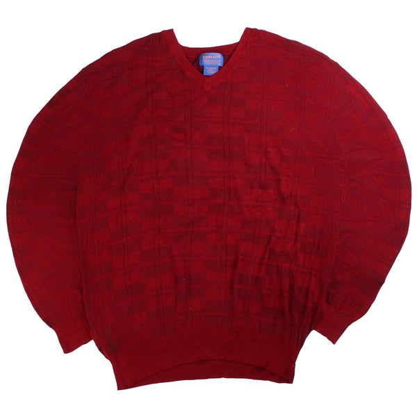 Pendleton  Long Sleeve V Neck Knitted Jumper / Sweater XLarge Burgundy Red