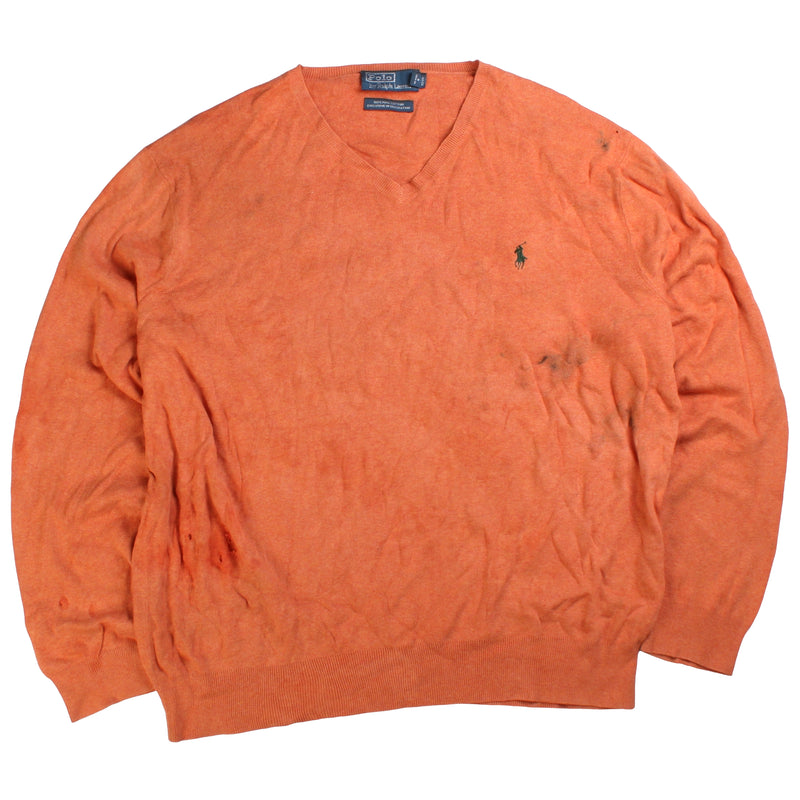 Polo Ralph Lauren  V Neck Knitted Jumper / Sweater XLarge Orange