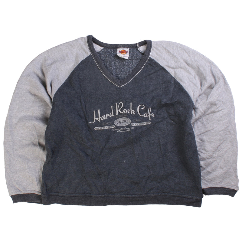 Hard Rock Cafe  Spellout Long Sleeve V Neck T Shirt Small Grey