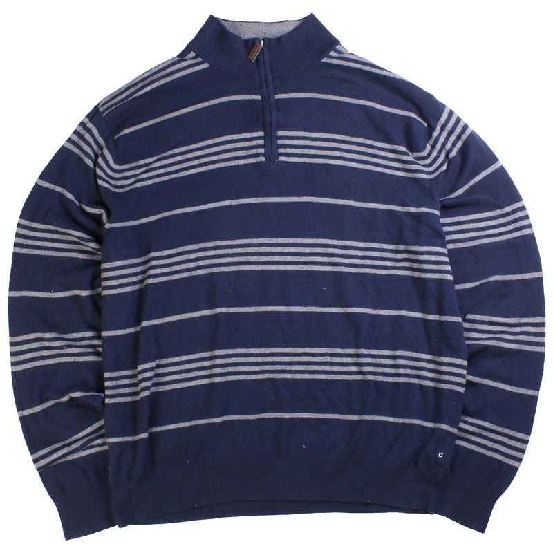 Chaps Ralph Lauren  Striped Quarter Zip Jumper / Sweater XXLarge (2XL) Blue