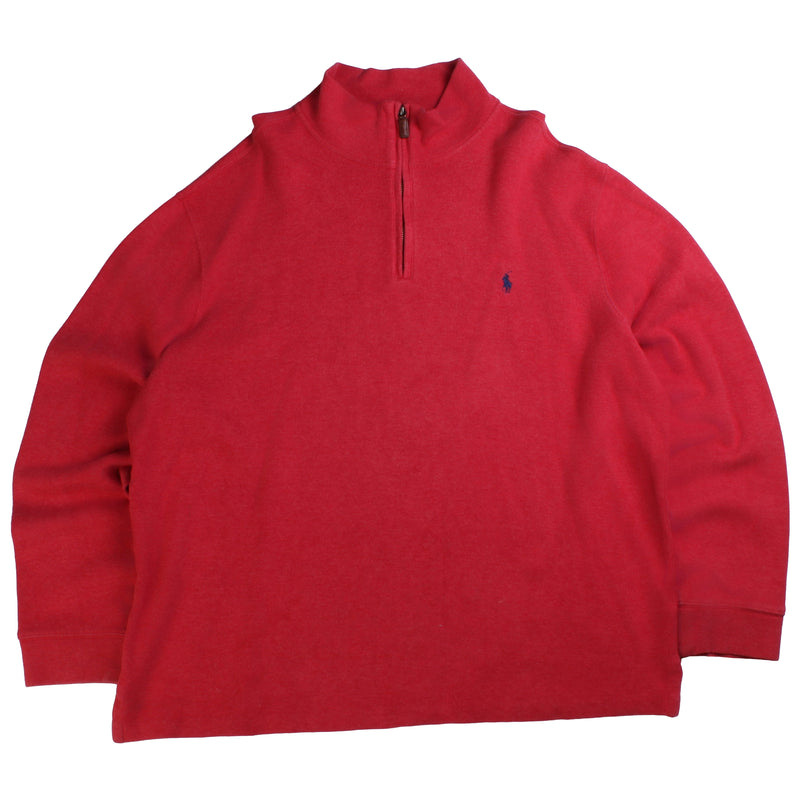 Ralph Lauren  Quarter Zip Ribbed Knitted Jumper / Sweater XXLarge (2XL) Red