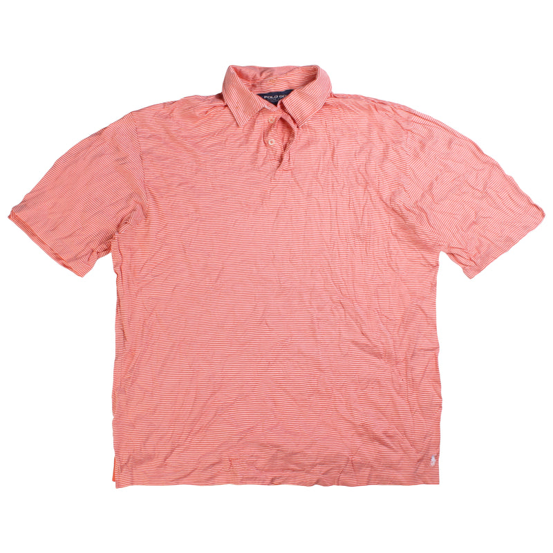 Ralph Lauren Striped Short Sleeve Button Up Polo Shirt Men's Large Orange