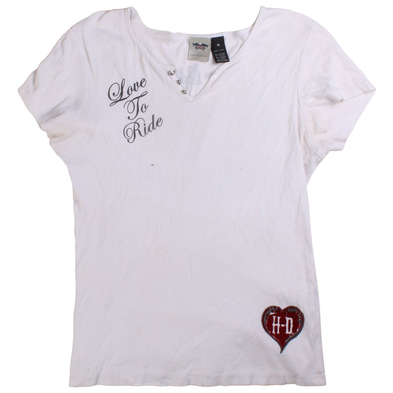 Harley Davidson  Heart Short Sleeve Back Print T Shirt XLarge White