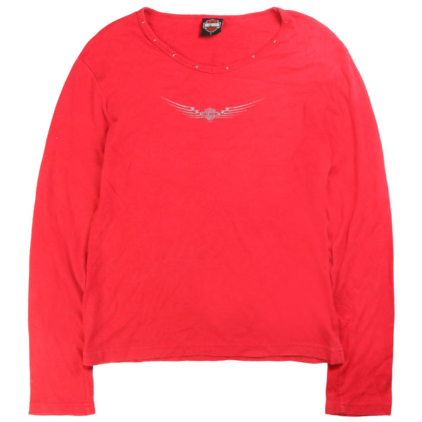 Harley Davidson  Long Sleeve Crewneck T Shirt Large Red