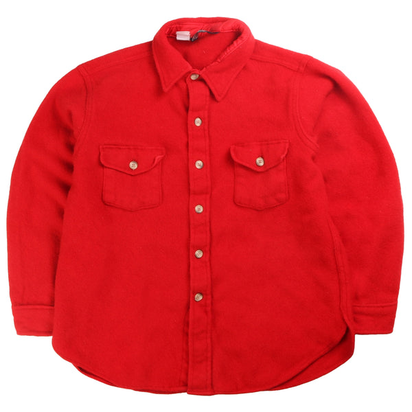 Lands End  Fleece Long Sleeve Button Up Shirt Medium (missing sizing label) Red