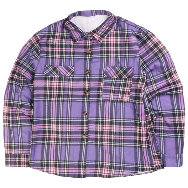 Comfort  Long Sleeve Check Button Up Shirt Large Purple