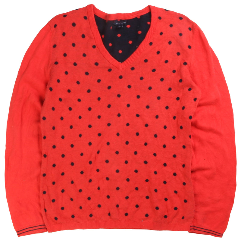 Tommy Hilfiger  Poker Dot Knitted V Neck Jumper / Sweater Medium Orange